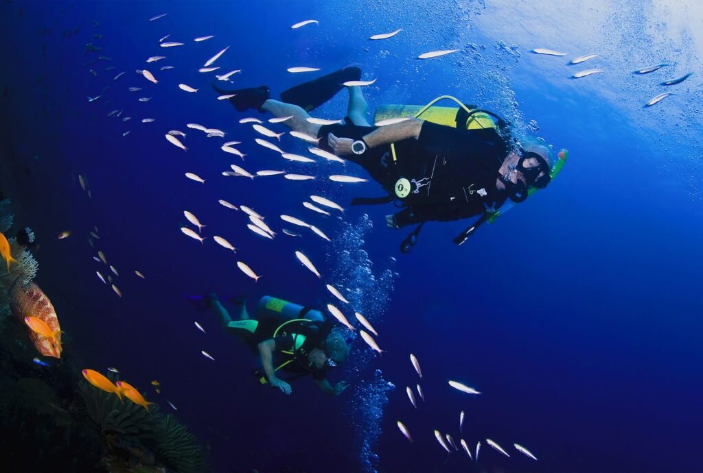 West End Wall scuba diving site in Roatan with wall reef and divers